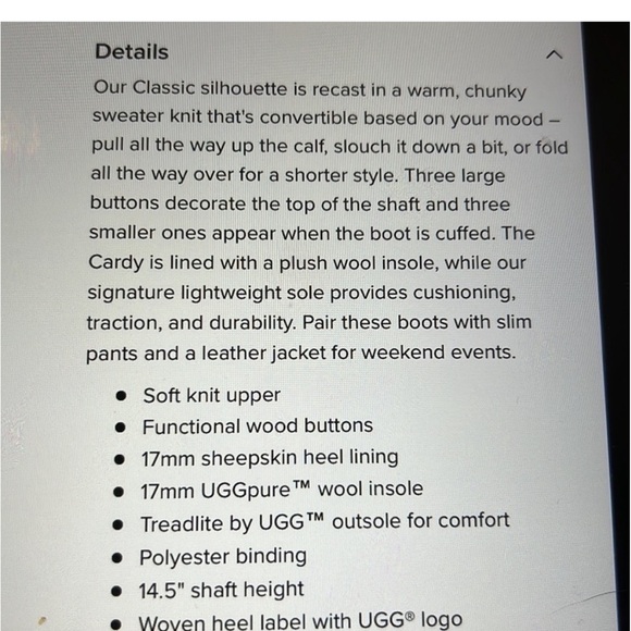 UGG Women's Classic Cardy Grey Knit Sweater Button Boot Size 8 - Picture 10 of 11